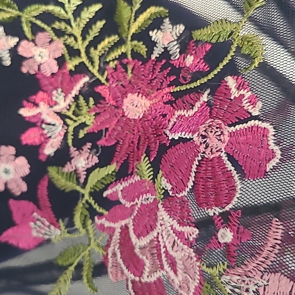 Rabbit Rabbit Rabbit Navy Dress with Pink Floral Embroidery - Picture 3 of 4